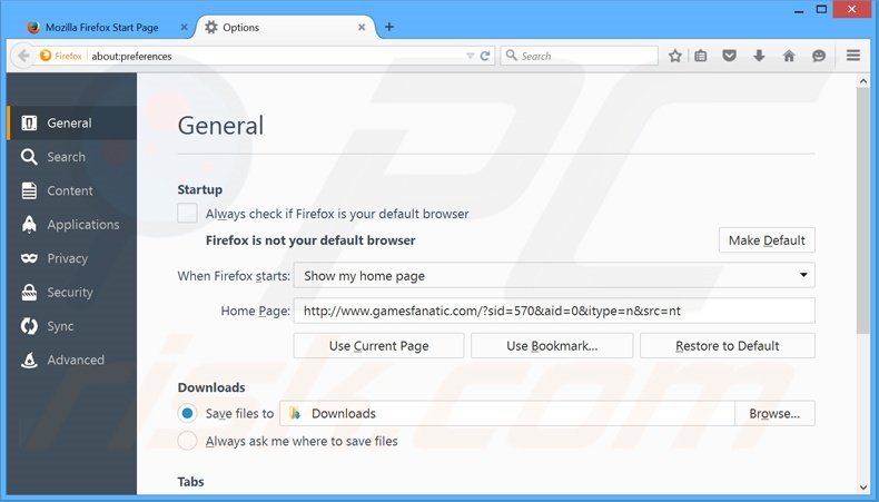 Removing gamesfanatic.com from Mozilla Firefox homepage