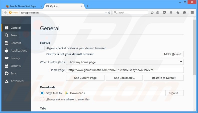 Removing gamesfanatic.com from Mozilla Firefox homepage