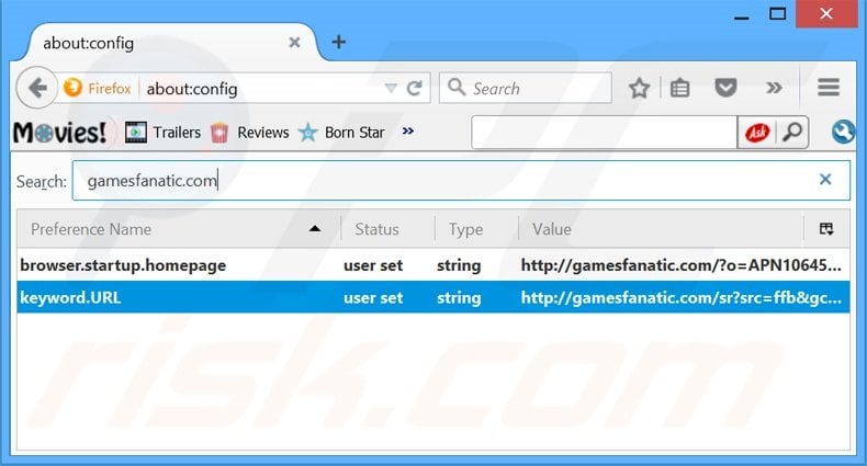 Removing gamesfanatic.com from Mozilla Firefox default search engine