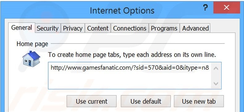 Removing gamesfanatic.com from Internet Explorer homepage