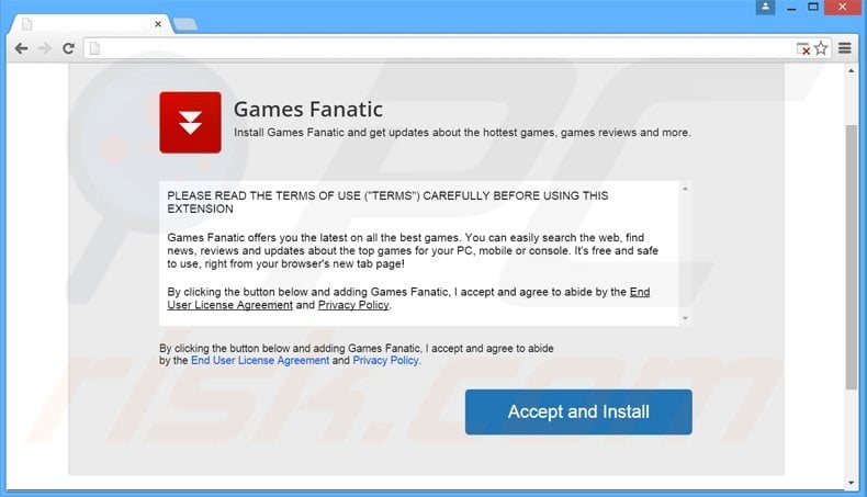 Website used to promote GamesFanatic browser hijacker