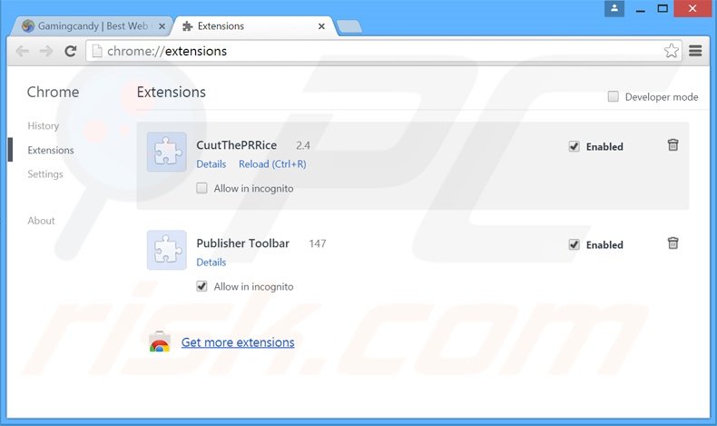 Removing GamingCandy ads from Google Chrome step 2