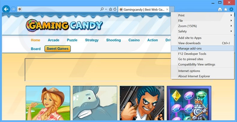 Removing GamingCandy ads from Internet Explorer step 1