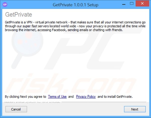 GetPrivate adware installer set-up