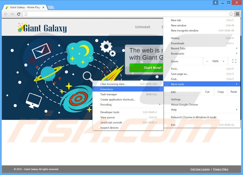Removing Giant Galaxy  ads from Google Chrome step 1
