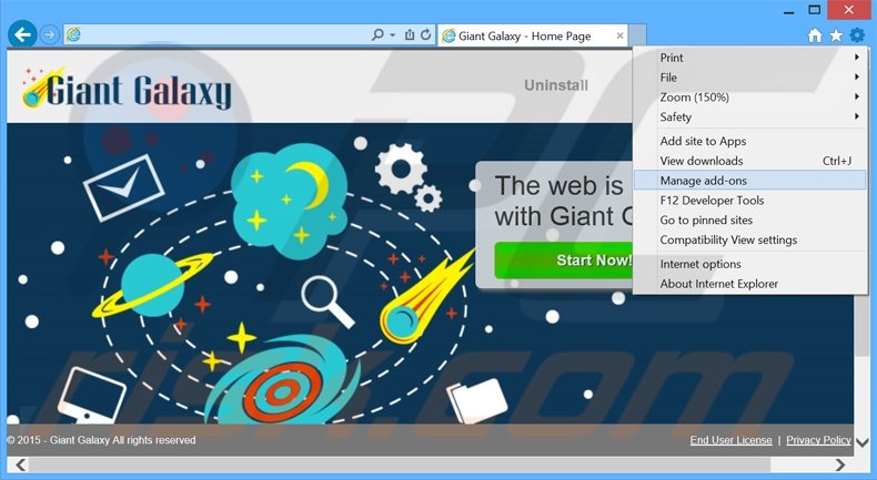 Removing Giant Galaxy ads from Internet Explorer step 1