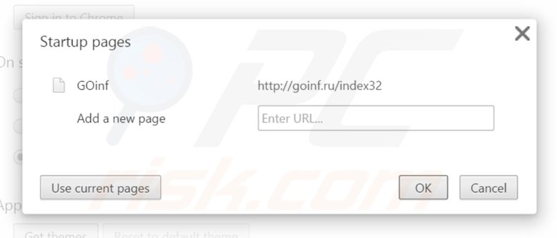 Removing goinf.ru from Google Chrome homepage