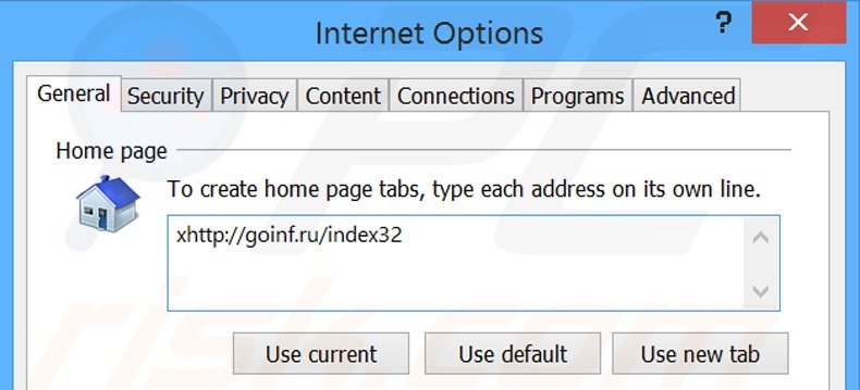 Removing goinf.ru from Internet Explorer homepage