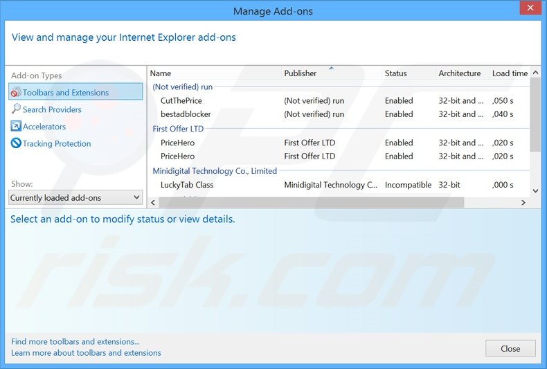 Removing HighlightSearches ads from Internet Explorer step 2
