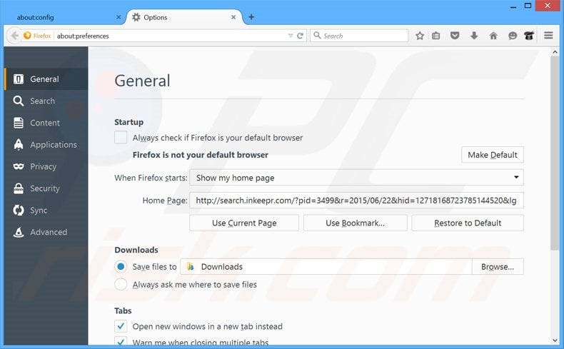 Removing search.inkeepr.com from Mozilla Firefox homepage