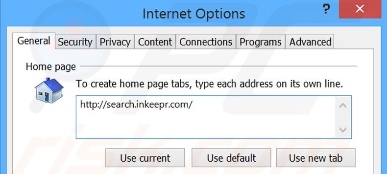 Removing search.inkeepr.com from Internet Explorer homepage
