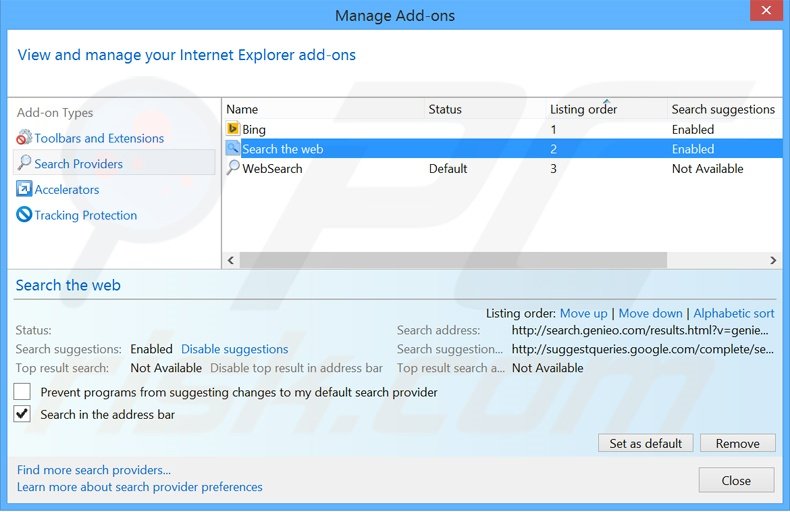 Removing search.inkeepr.com from Internet Explorer default search engine