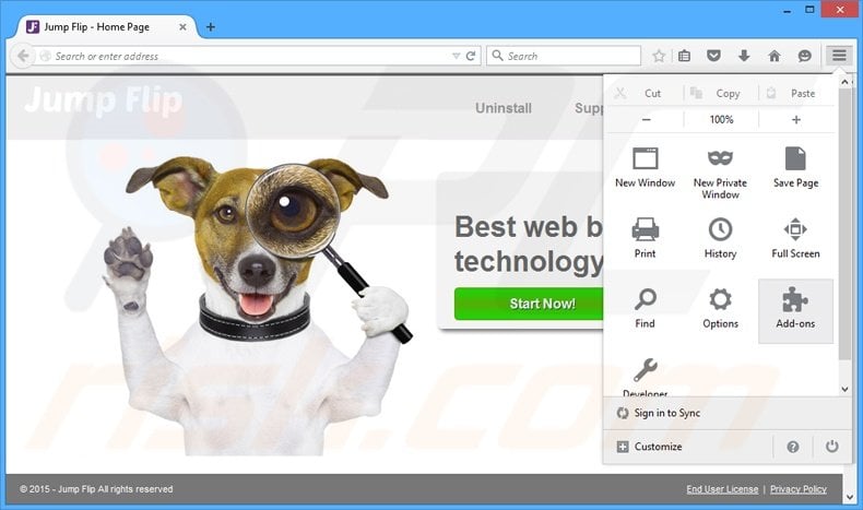 Removing Jump Flip ads from Mozilla Firefox step 1