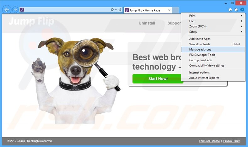 Removing Jump Flip ads from Internet Explorer step 1