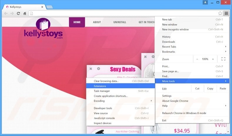 Removing Kellystoys  ads from Google Chrome step 1
