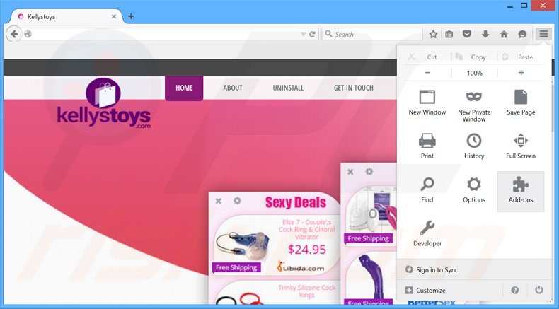 Removing Kellystoys ads from Mozilla Firefox step 1