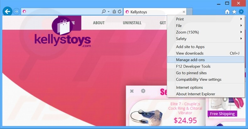 Removing Kellystoys ads from Internet Explorer step 1