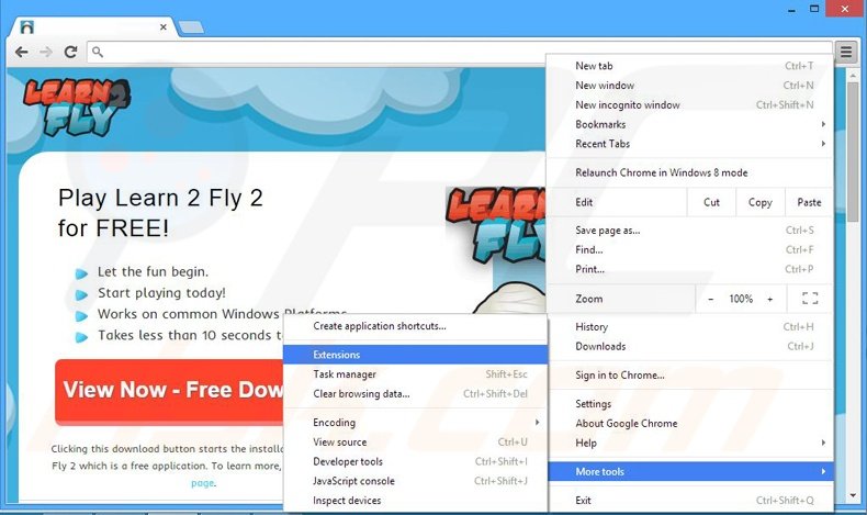 Removing Learn 2 Fly 2 ads from Google Chrome step 1