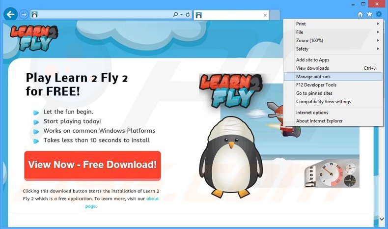 Removing Learn 2 Fly 2 ads from Internet Explorer step 1