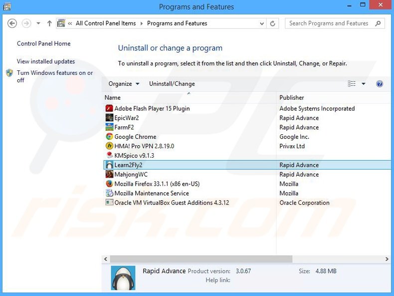 Learn 2 Fly 2 adware uninstall via Control Panel