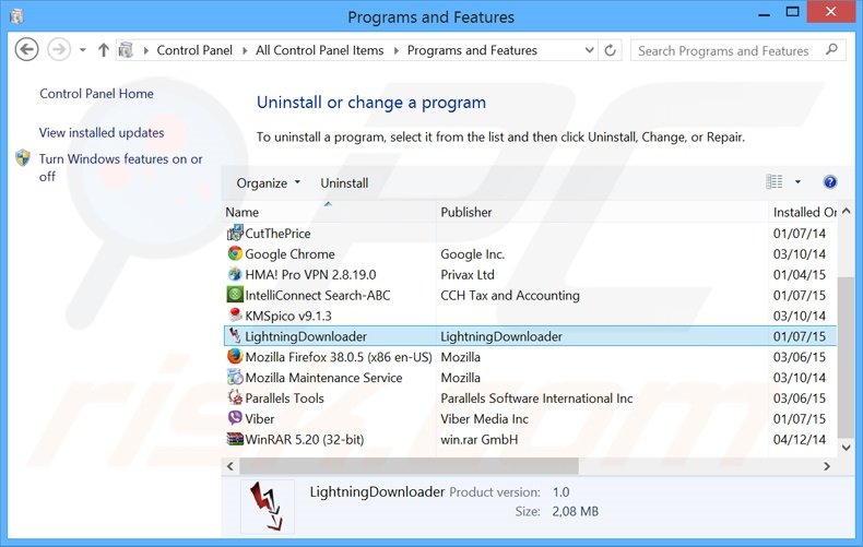 LightningDownloader adware uninstall via Control Panel