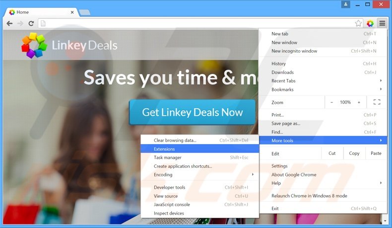 Removing Linkey Deals  ads from Google Chrome step 1