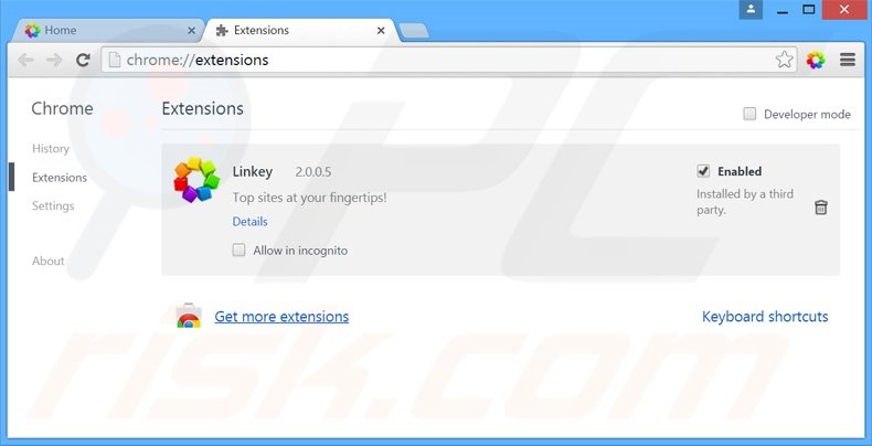 Removing Linkey Deals ads from Google Chrome step 2