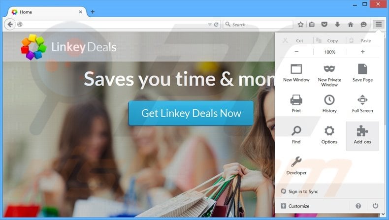 Removing Linkey Deals ads from Mozilla Firefox step 1