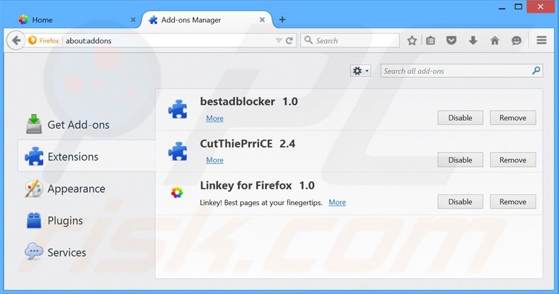 Removing Linkey Deals ads from Mozilla Firefox step 2