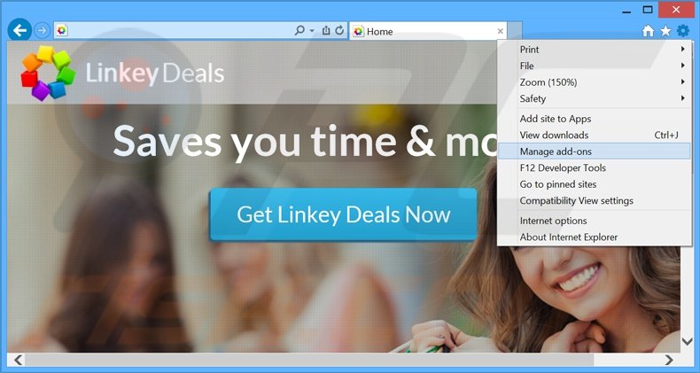 Removing Linkey Deals ads from Internet Explorer step 1