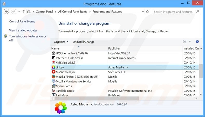 Linkey Deals adware uninstall via Control Panel