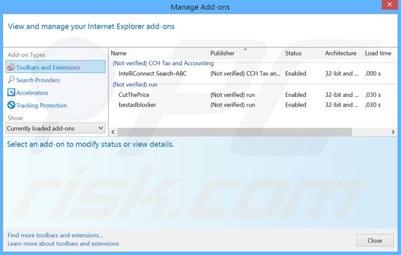 Removing Mahjong World Contest ads from Internet Explorer step 2