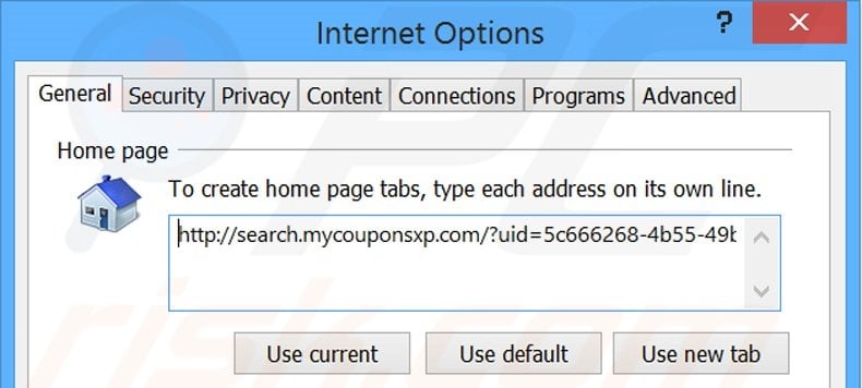 Removing search.mycouponsxp.com from Internet Explorer homepage