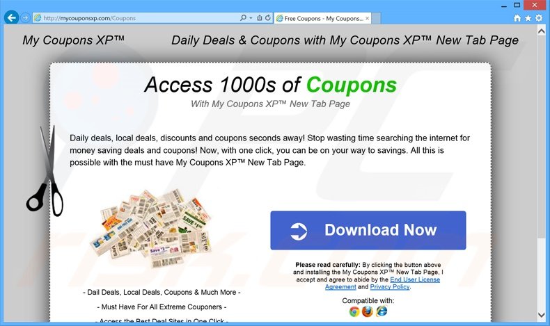 My Coupons XP promoting website