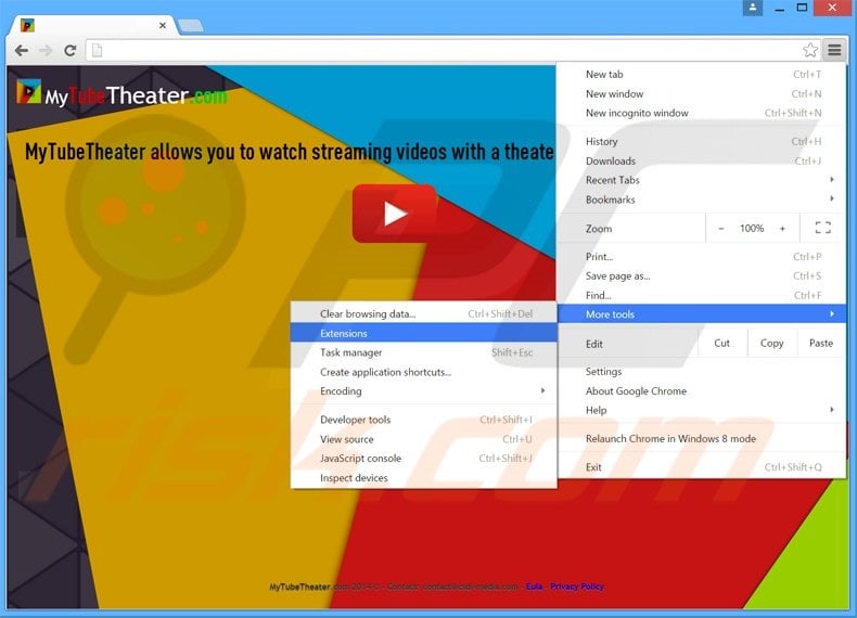 Removing MyTubeTheater  ads from Google Chrome step 1