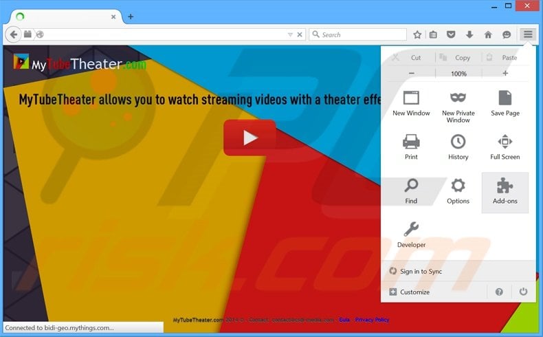 Removing MyTubeTheater ads from Mozilla Firefox step 1