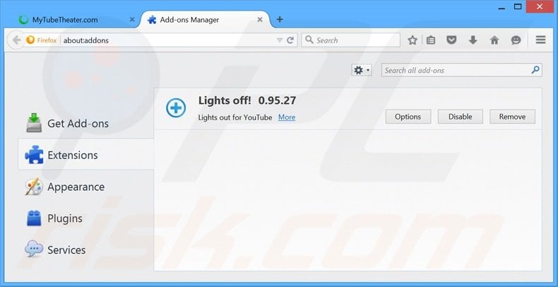 Removing MyTubeTheater ads from Mozilla Firefox step 2