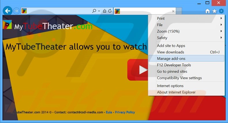 Removing MyTubeTheater ads from Internet Explorer step 1