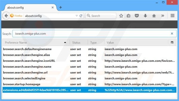 Remove omiga-plus.com from Mozilla Firefox default Internet search engine