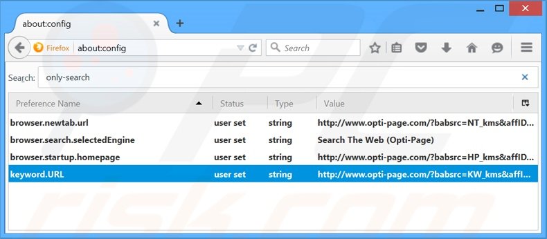Removing opti-page.com from Mozilla Firefox default search engine