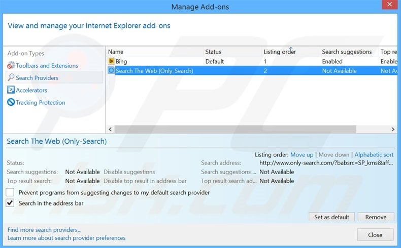 Removing opti-page.com from Internet Explorer default search engine