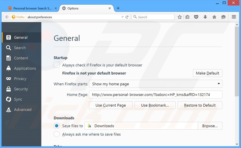 Removing personal-browser.com from Mozilla Firefox homepage