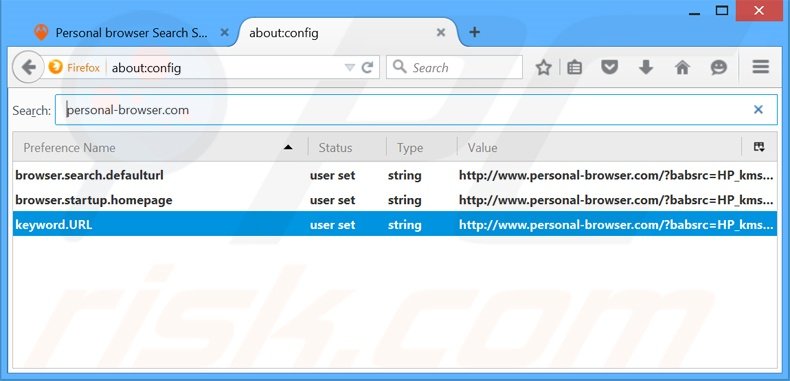 Removing personal-browser.com from Mozilla Firefox default search engine