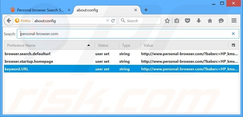 Removing personal-browser.com from Mozilla Firefox default search engine