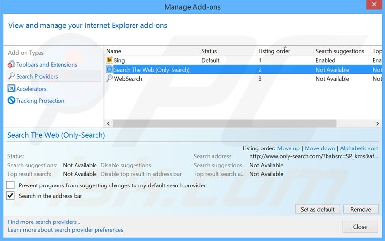 Removing personal-browser.com from Internet Explorer default search engine