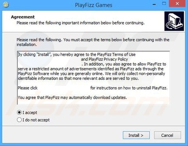 PlayFizz adware installation setup