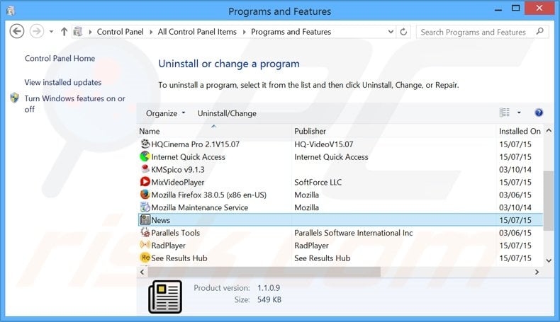 PlayyNews adware uninstall via Control Panel