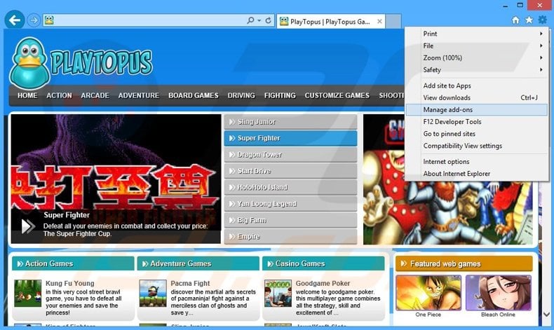 eliminarea PlayTopus ads din Pasul Internet Explorer 1