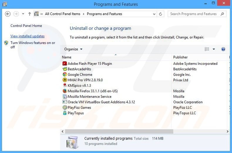 PlayTopus adware uninstall via Control Panel