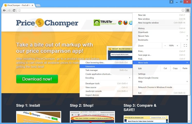 Removing PriceChomper  ads from Google Chrome step 1